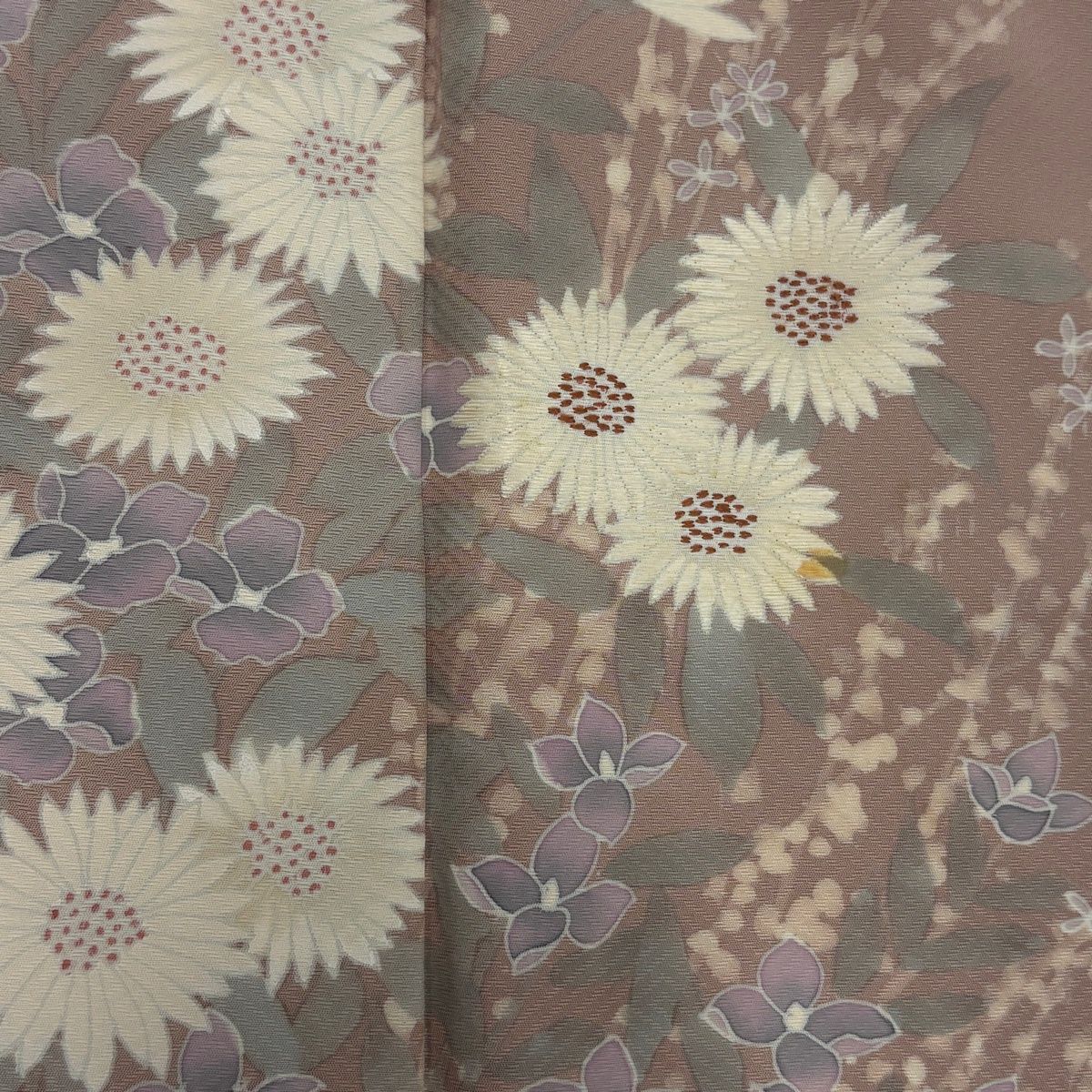 訪問着 身丈166.5cm 裄丈65cm M 袷 草花 刺繍 ピンク 正絹 優品 【中古