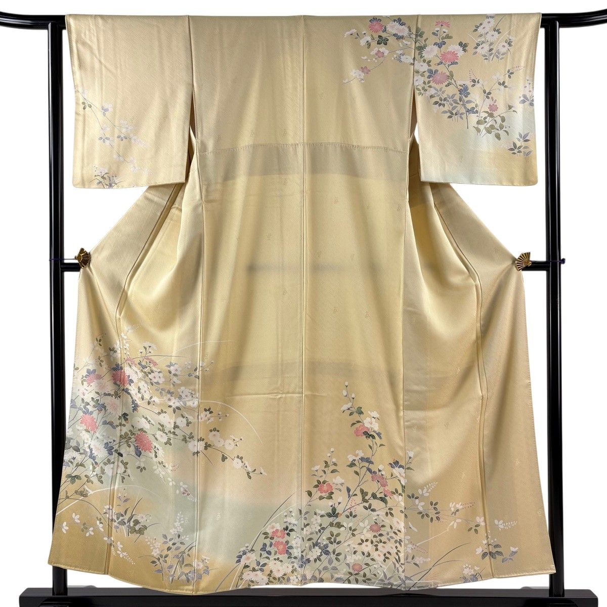 訪問着 身丈154.5cm 裄丈62.5cm S 袷 菊 萩 ぼかし ベージュ 正絹 秀品