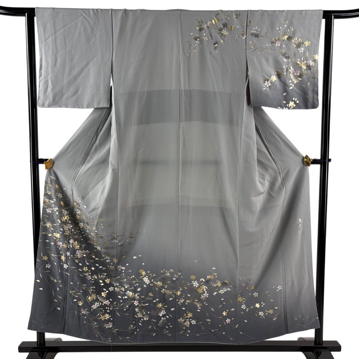 訪問着 身丈154cm 裄丈62.5cm S 袷 和田光正 落款 桜 花びら 金銀彩