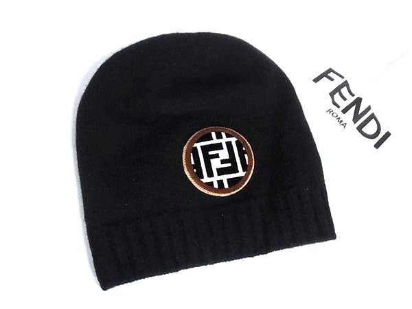 ■新品同様■ FENDI フェンディ ズッカ柄 ウール×カシミヤ ニット帽 帽子 レディース メンズ ブラック系 FZ3149