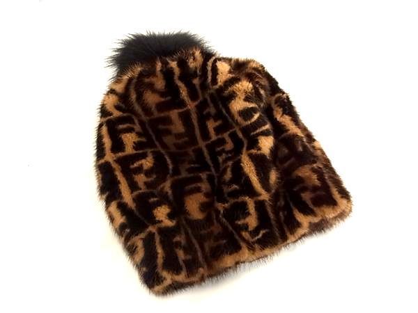 ■新品同様■ FENDI フェンディ ミンクファー×フォックスファー 帽子 表記サイズ S レディース メンズ ブラウン系 ブラック系 HB1359