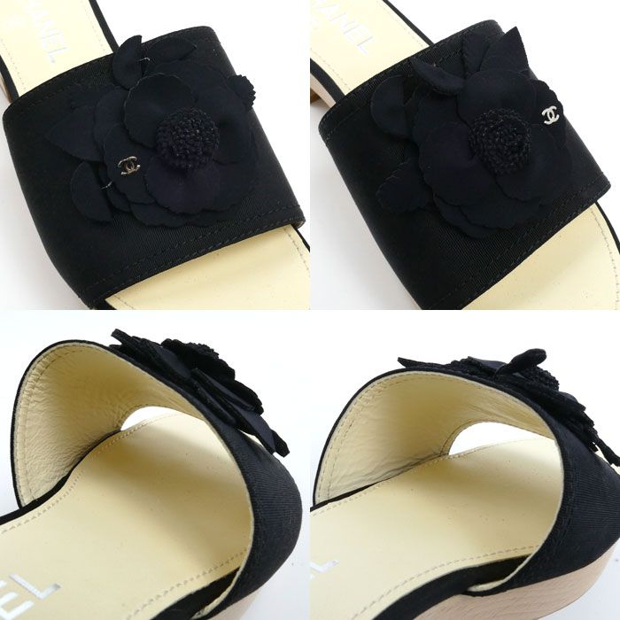 CHANEL シャネル ココマーク カメリア ウッド サンダル ブラック