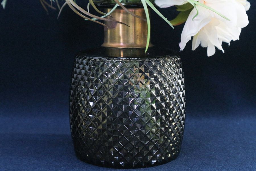 ZARA HOME ガラス花瓶 造花付き フラワーベース ザラホーム スモーキー