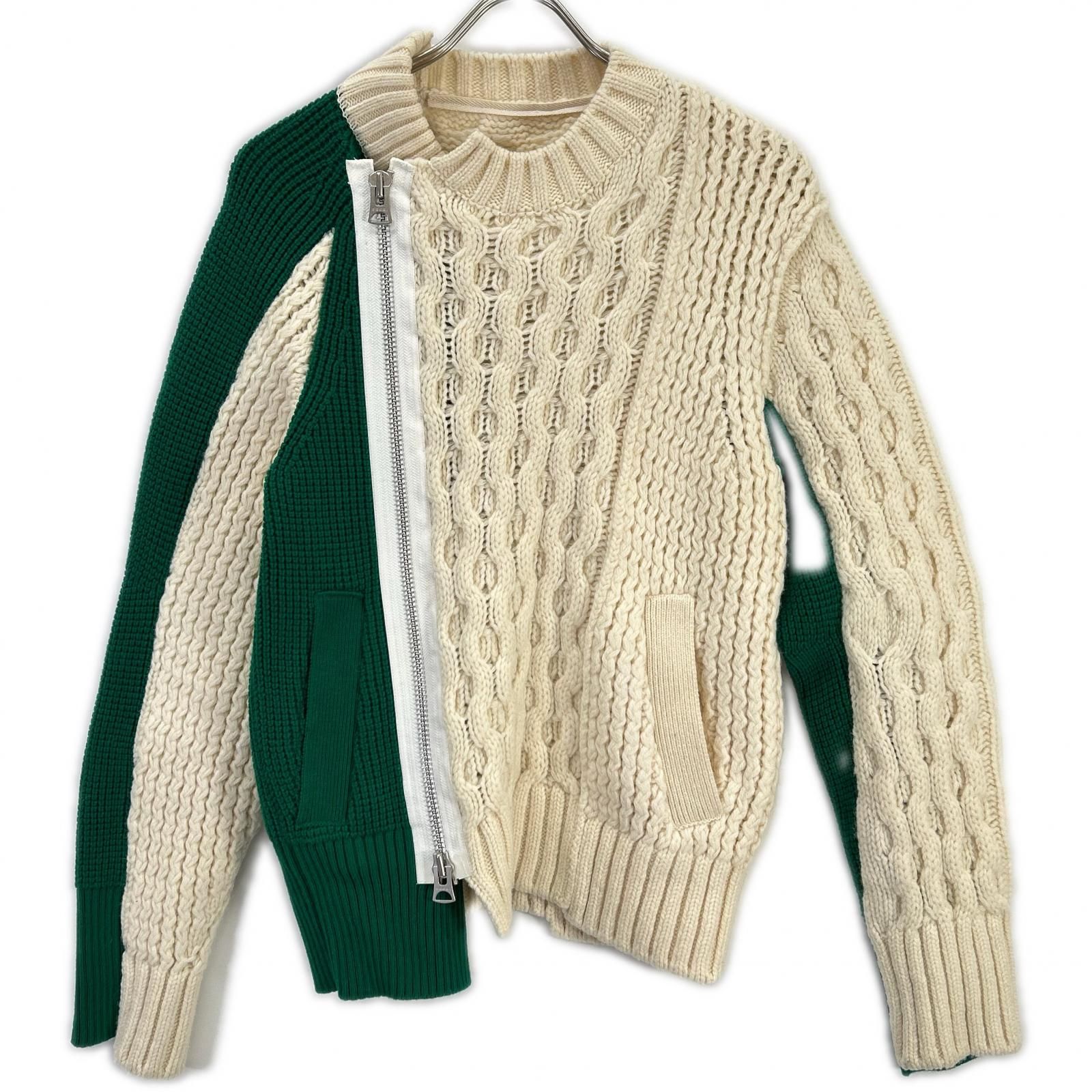 sacai サカイ 21年製 21-02778M アイボリー×グリーン Wool Knit Zip Up sacai サカイ 21年製 21-02778M アイボリー×グリーン Wool Knit Zip Up