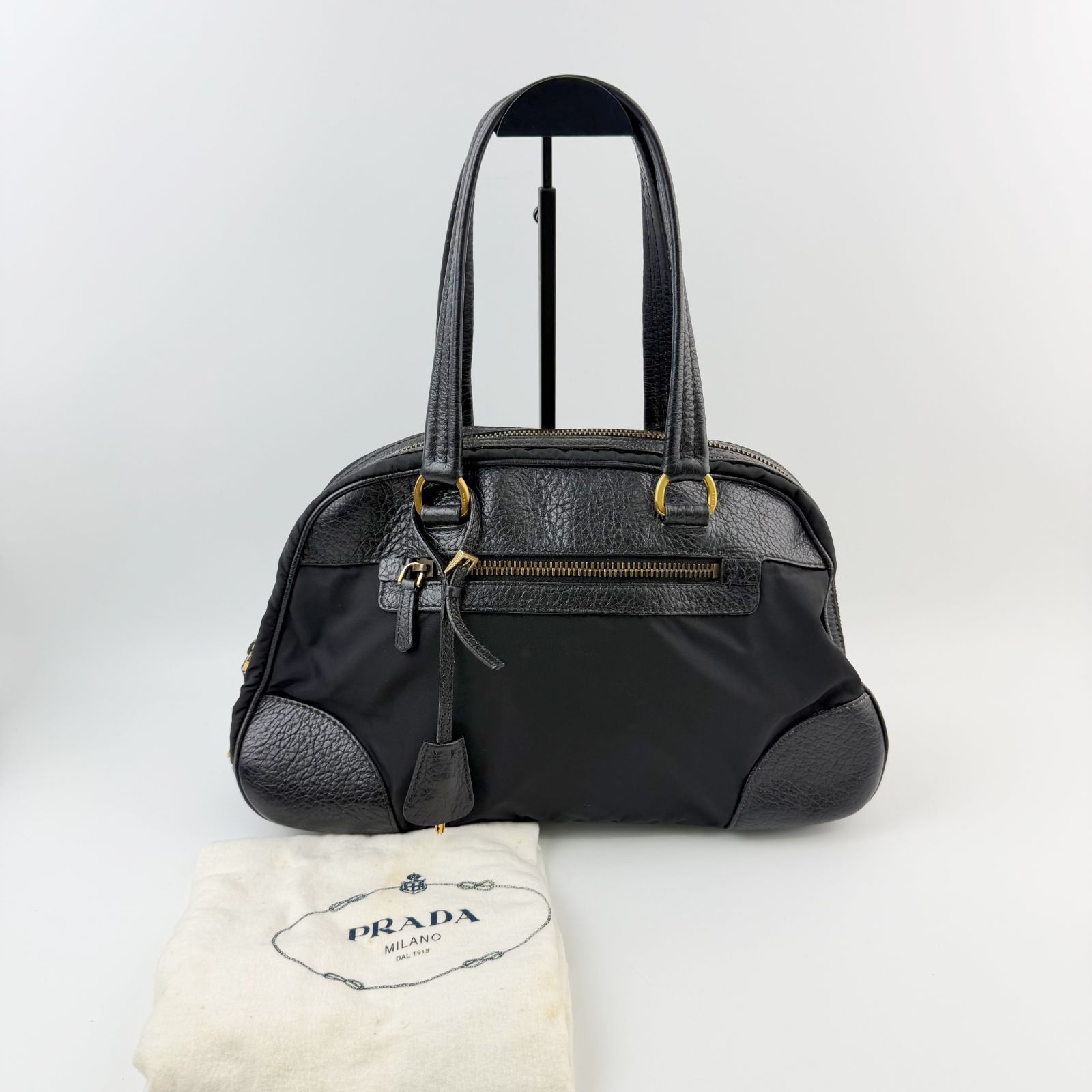 中古】PRADA プラダ ボーリング トライアングルロゴ レザートリム