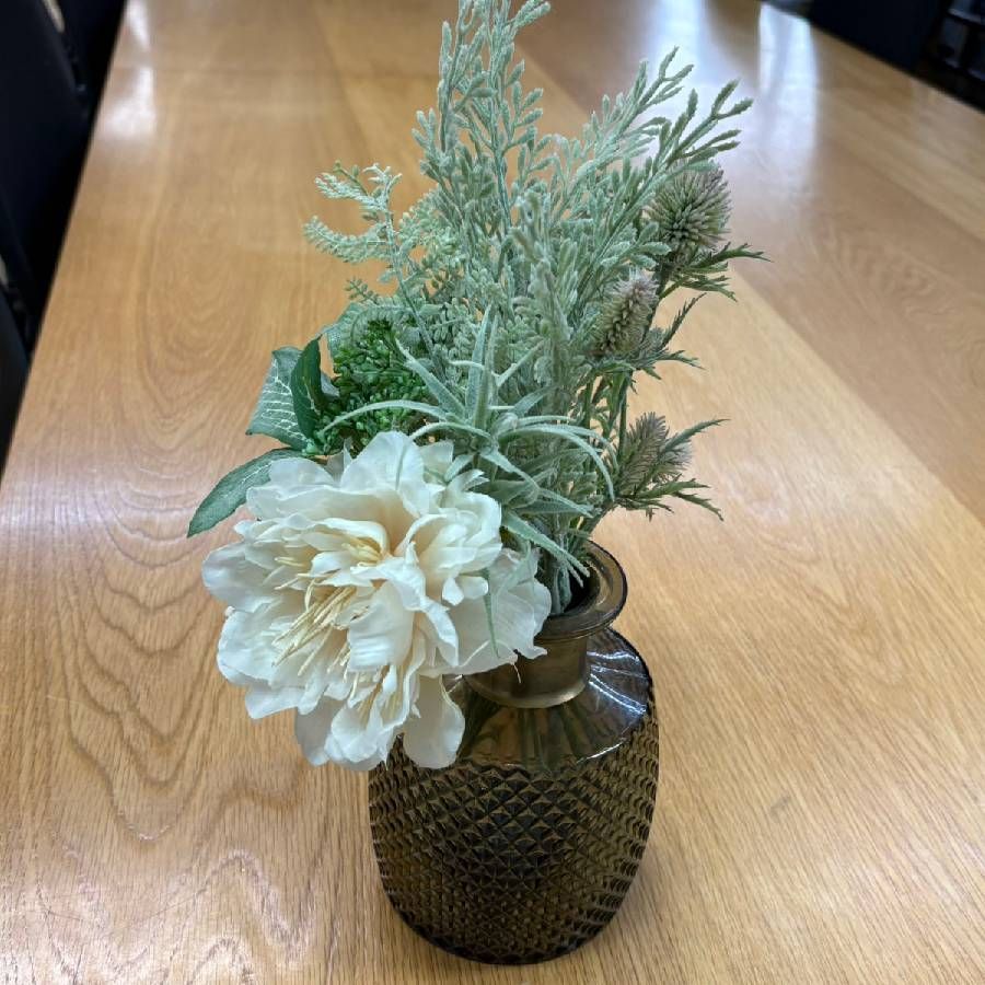ZARA HOME ガラス花瓶 造花付き フラワーベース ザラホーム スモーキー
