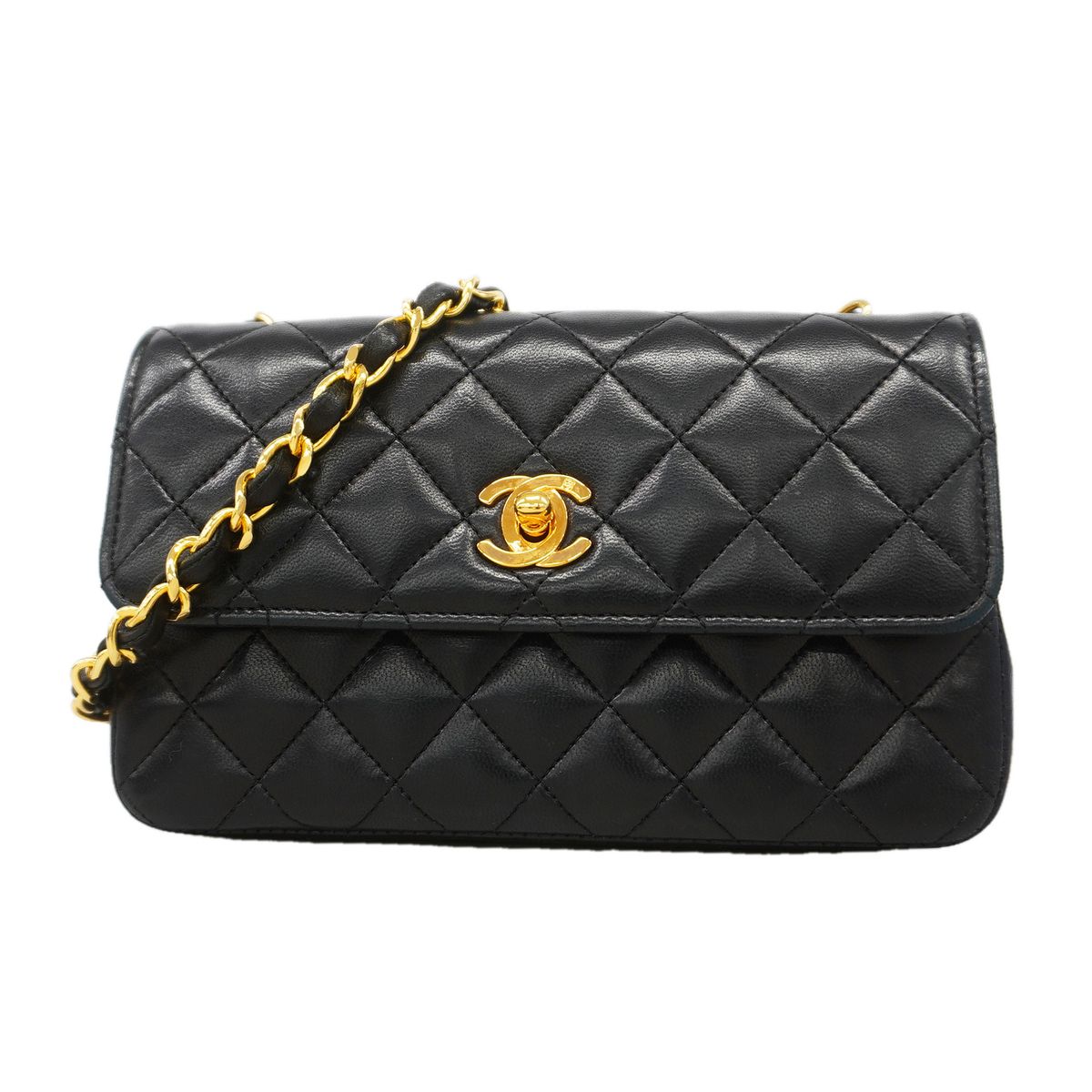 【6id5161】シャネル ショルダーバッグ マトラッセ ラムスキン ブラック ゴールド金具【中古】レディース