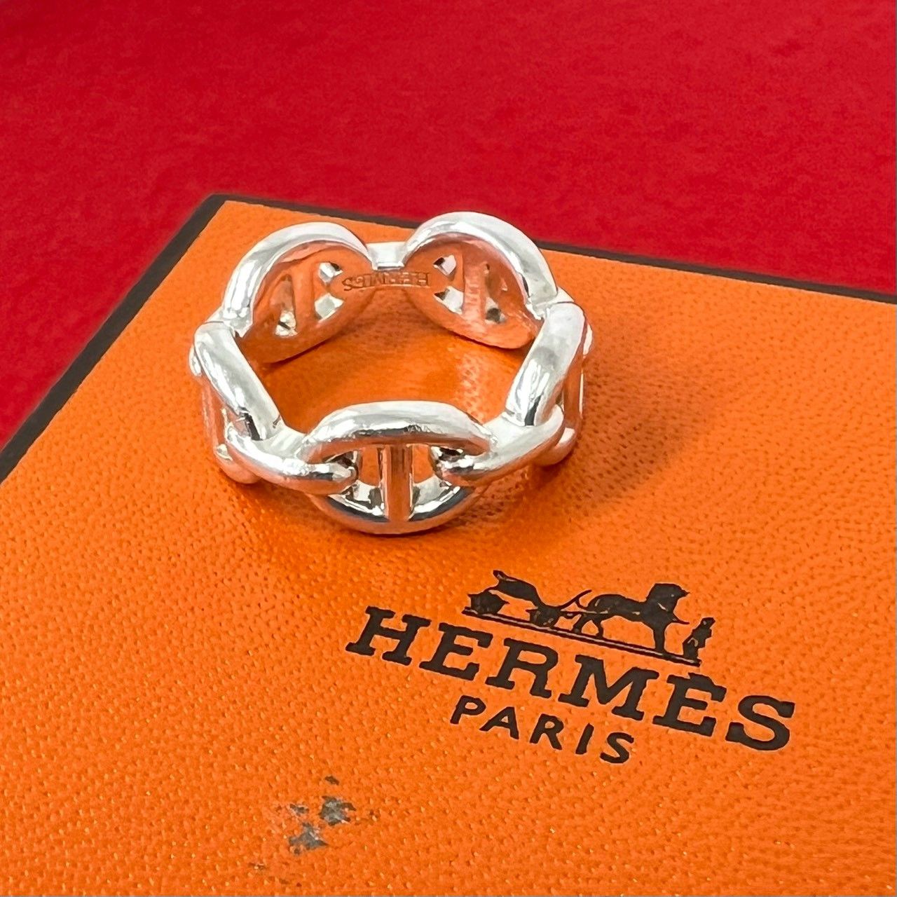 極 美品 箱付き HERMES エルメス アンシェネ PM リング シルバー925