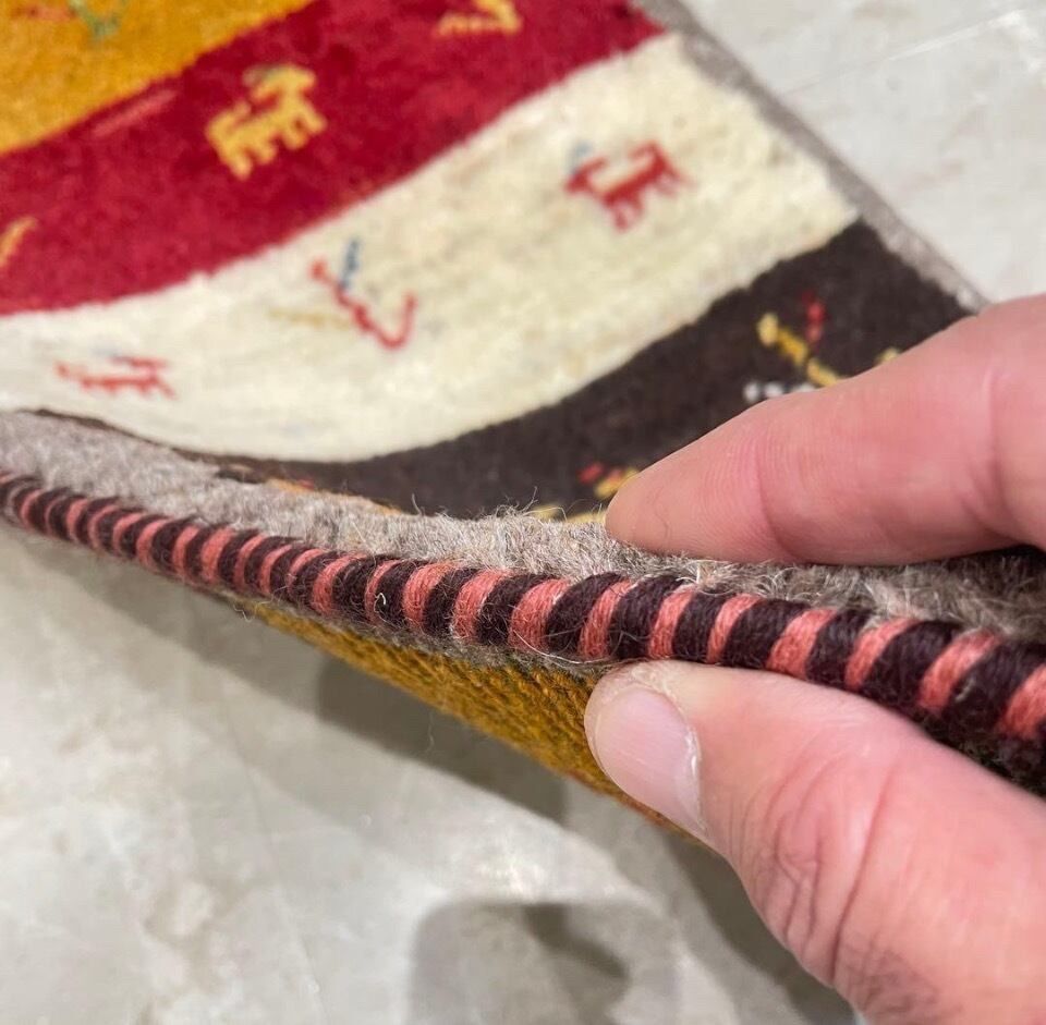 ギャッベ 本物 手織り ペルシャ イラン産 玄関マット37×59 ヤギ 生命の