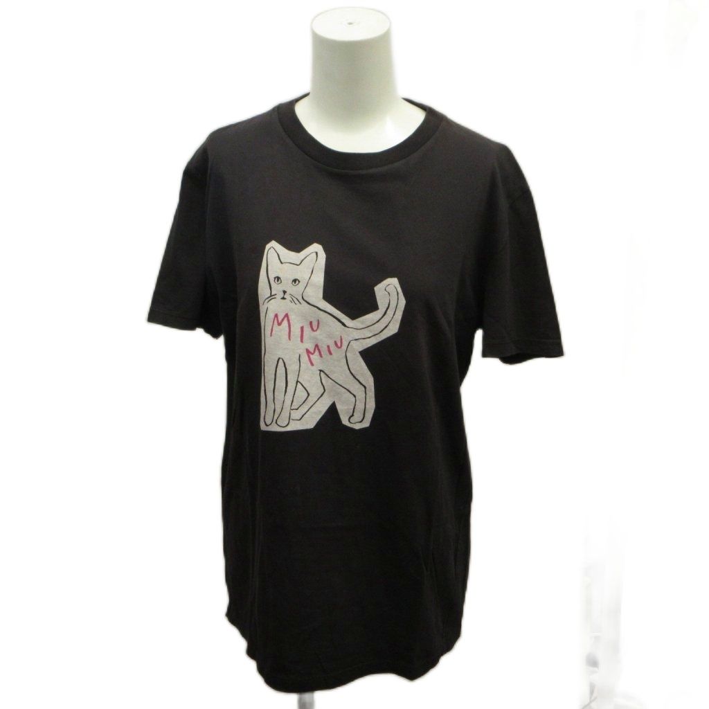 ミュウミュウ miumiu Tシャツ カットソー 半袖 キャットロゴ Tシャツ S