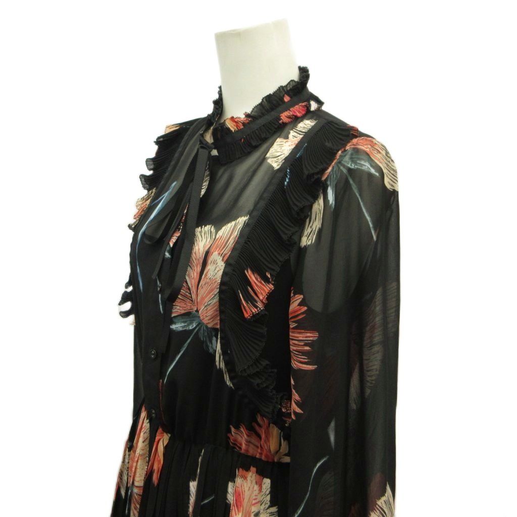 ソブ sov. ダブスタ 20aw フラワーシフォンワンピース 花柄 長袖 36 黒