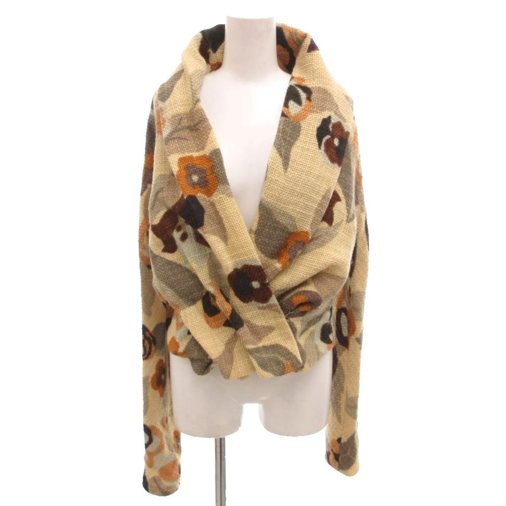 ドリスヴァンノッテン DRIES VAN NOTEN ショールカラー カシュクール風 ニットジャケット 花柄 長袖 ウール 38 ベージュ 3355-1427 /TQ ■ECF009