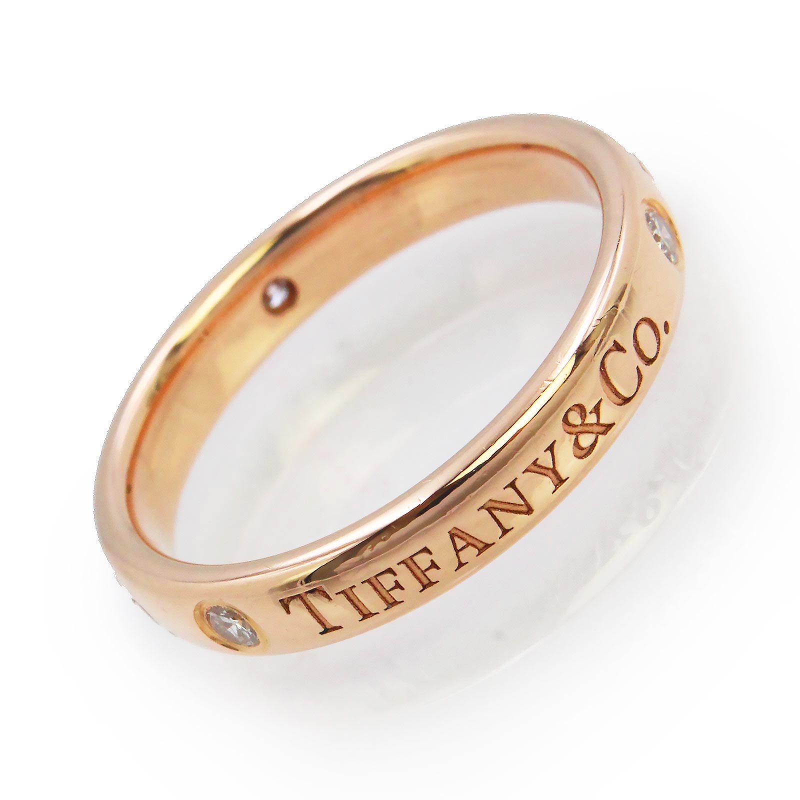 ティファニー ロゴ フラット バンド K18RG 750 3Pダイヤモンド ローズゴールド リング 指輪 #8号 箱付 TIFFANY&Co.(中古)