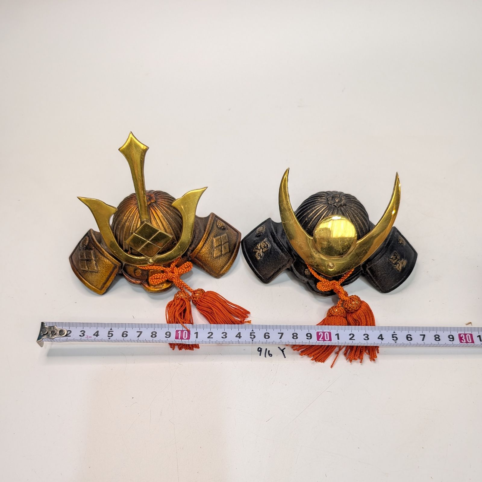 兜の前立て　3点セット ミニ兜 2点セット 源氏兜 三日月前立て 武将兜 五月人形 鉄製 置物