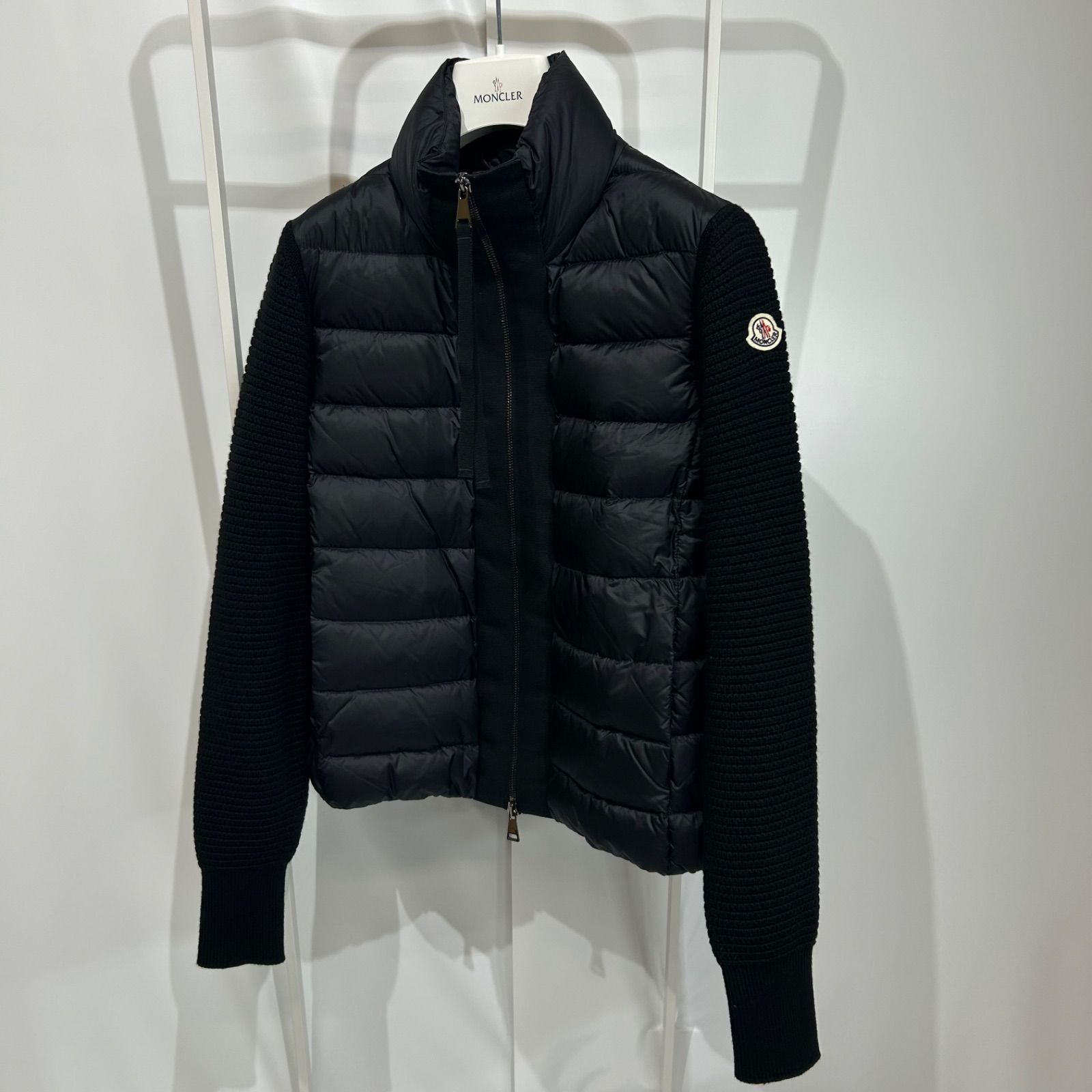 美品】 MONCLER モンクレールダウン切り替えニットジャケット黒XS