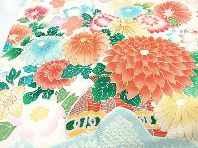 平和屋着物□豪華振袖 駒刺繍 絞り 草花文 金彩 三越扱い 正絹 逸品