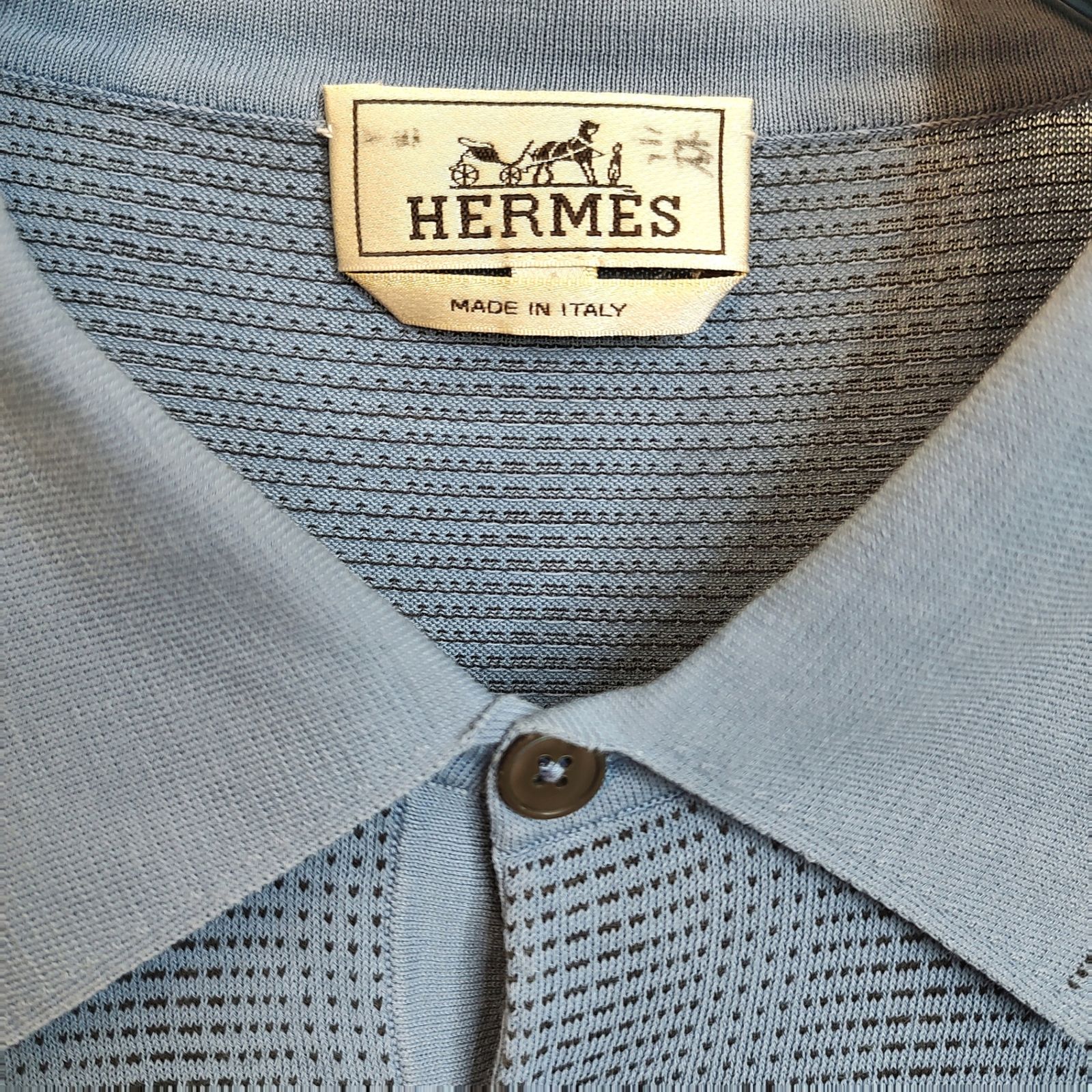 Hermes エルメス コットン ニット 半袖 ポロシャツ S ライトブルー