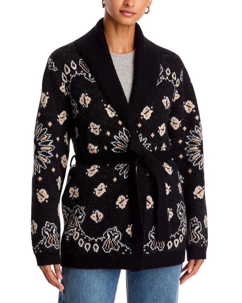 アクア レディース アウター カーディガン AQUA Shawl Collar Belted Cardigan Exclusive BlackCamel ブラック