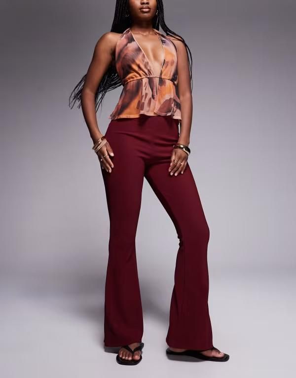 リバーアイランド レディース ボトムス カジュアルパンツ リブ パンツ River Island ribbed flare pants Reddark レッド