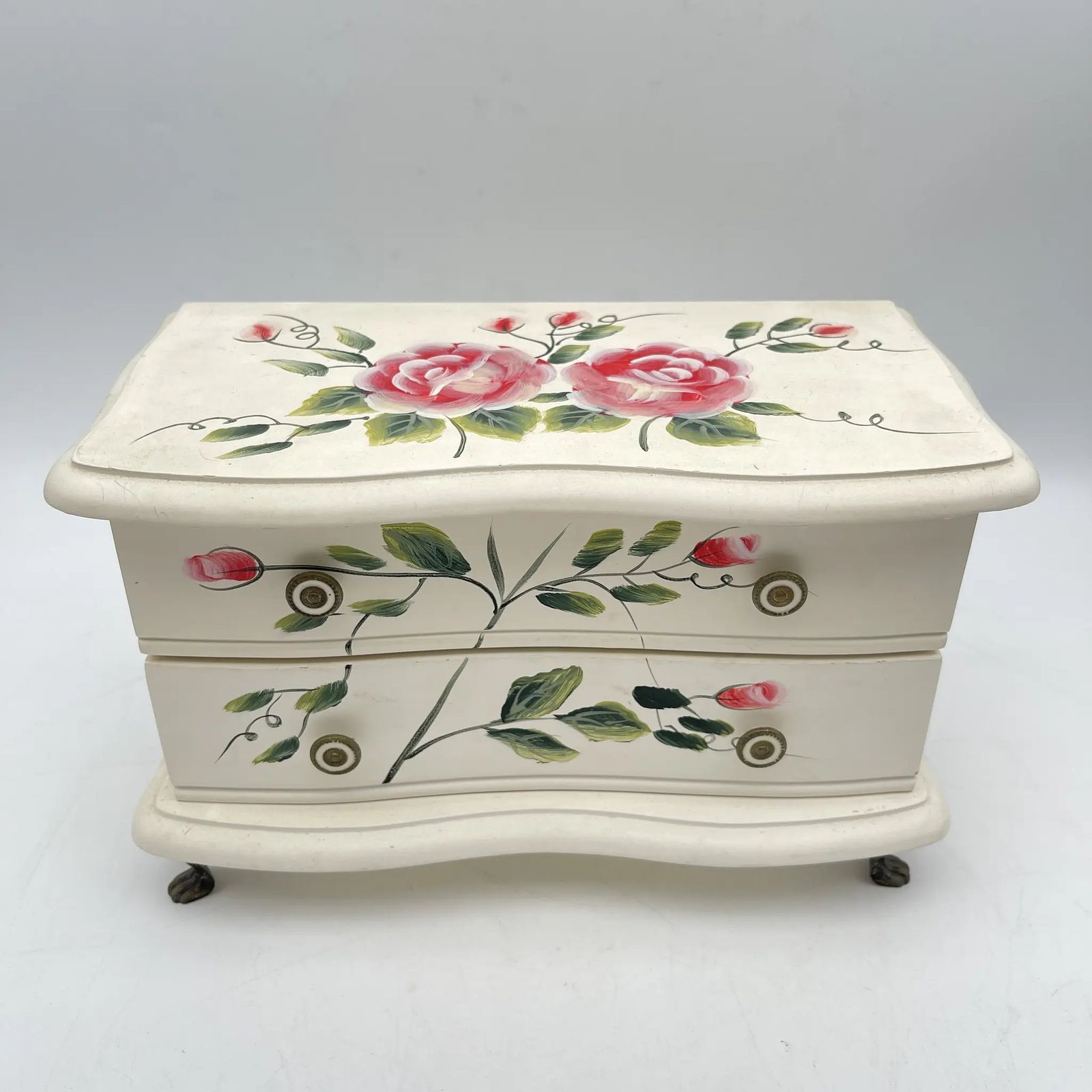 ジュエリーボックス (小物入れ) / 20C後期 / 木製 / 薔薇,ハンドペイント,木製,ローズペイント,ミニチェスト,ロココ調,フレンチカントリー,ヴィンテージ調 / [ビンテージ] 7,350円