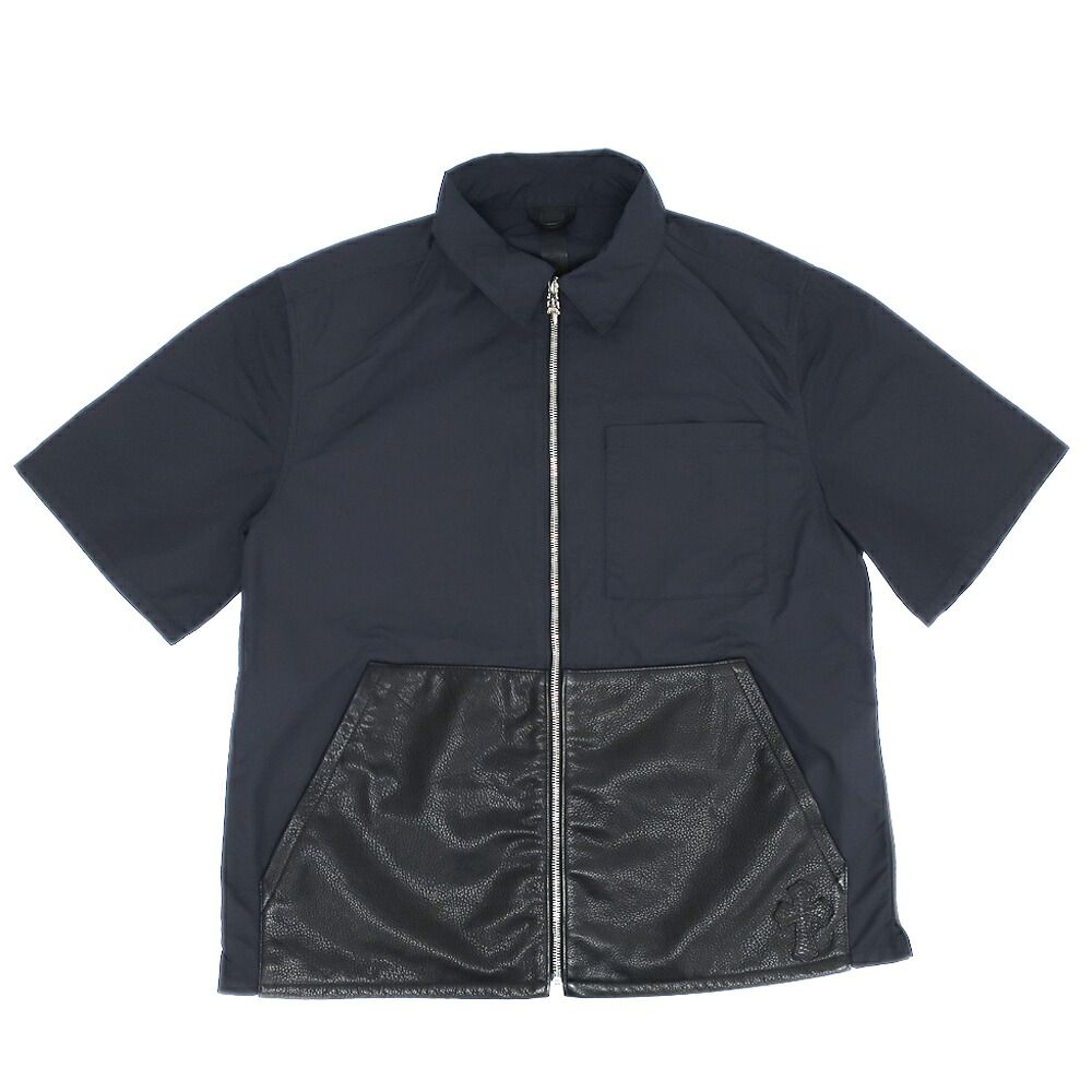 クロムハーツ SEDATED レザー クロスパッチ 半袖シャツ M 天白】クロムハーツ シャツ レザーポケット ナイロン ブラック サイズM