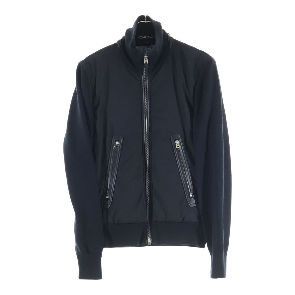 TOM FORD (トムフォード) ジップアップ ブルゾン ハイネック ナイロン レザー ブラック