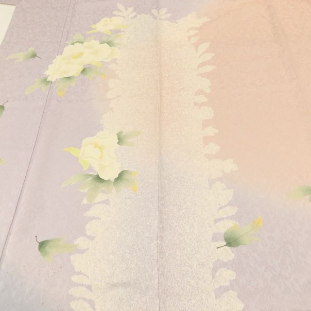 百華Y5657 仕付け糸付 打越徹王落款 牡丹 着物 正絹 手縫い仕立て 訪問