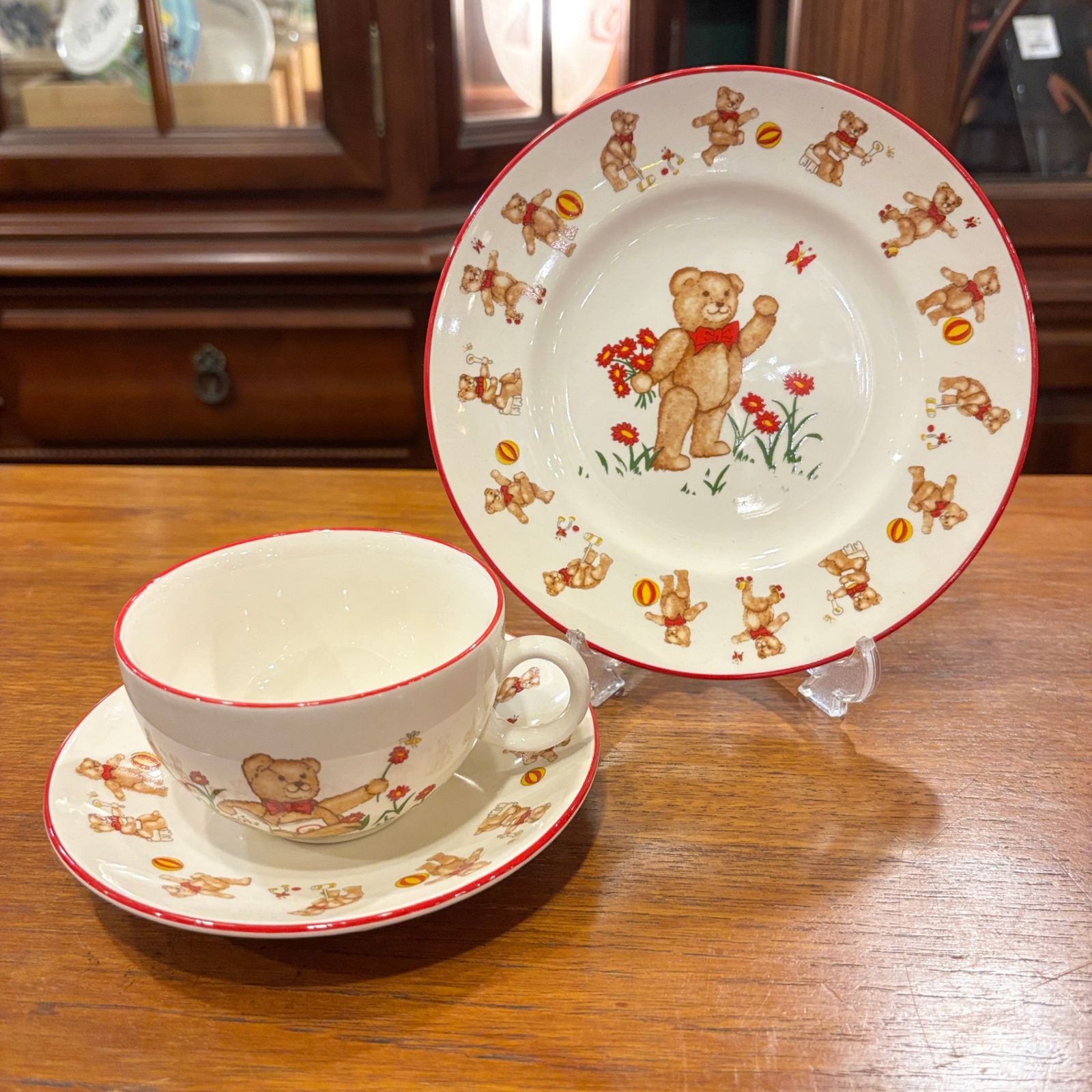 アンティーク 英国メイソンズ MASON’S テディベア陶器写真立て 新品未使用 ○ MASON'S Teddy bear Plate＆C＆S メイソンズ テディベア カップ