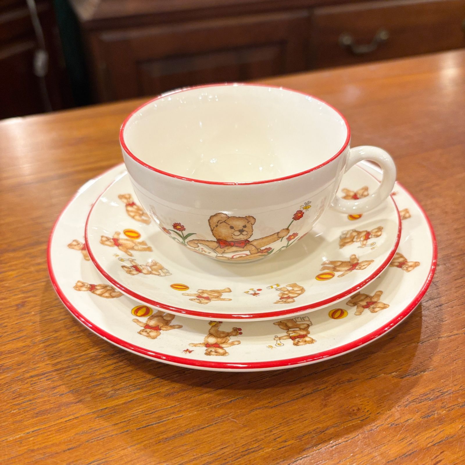 アンティーク 英国メイソンズ MASON’S テディベア陶器写真立て 新品未使用 ○ MASON'S Teddy bear Plate＆C＆S メイソンズ テディベア カップ