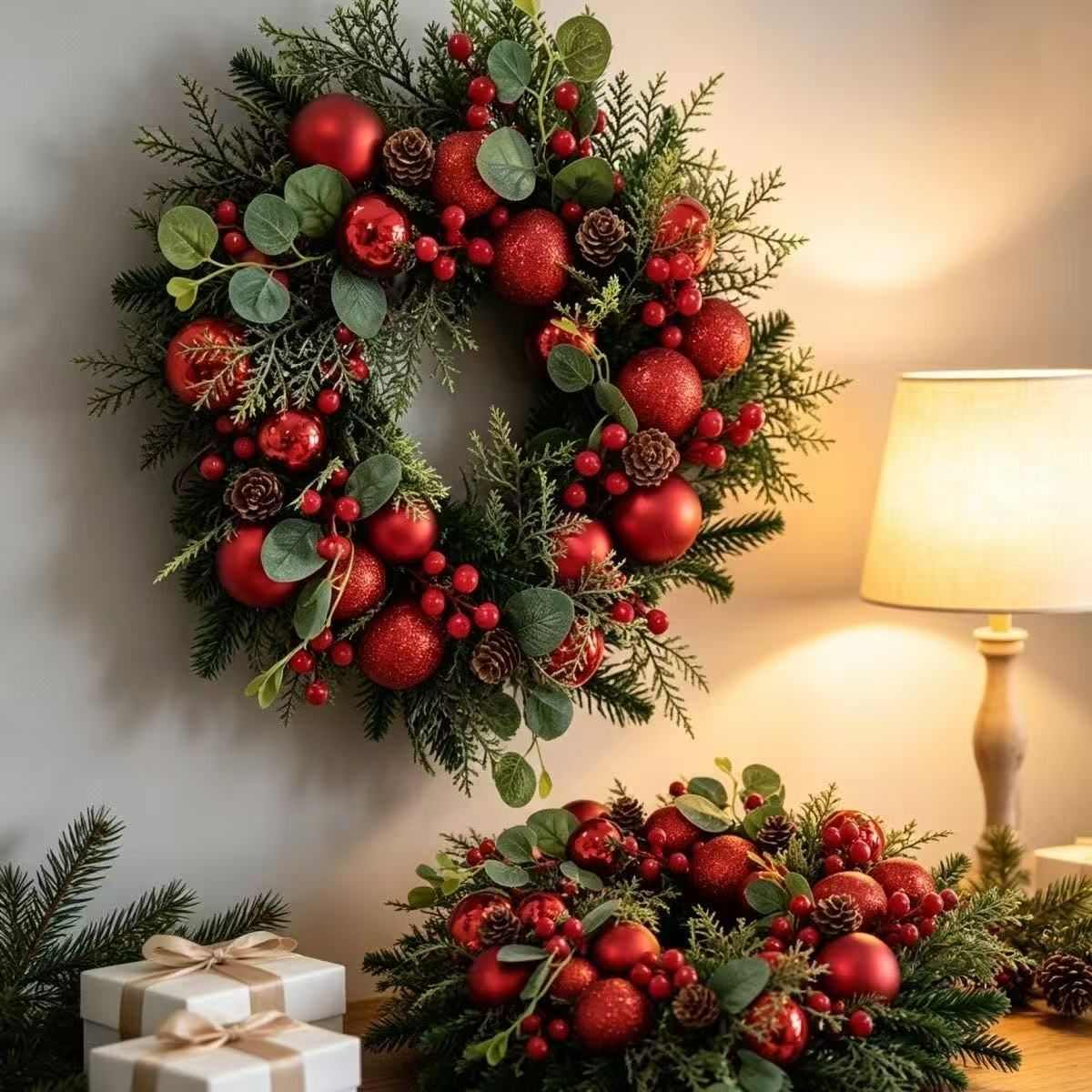 クリスマスプレゼント クリスマスリース 玄関掛け ショーウィンドウ