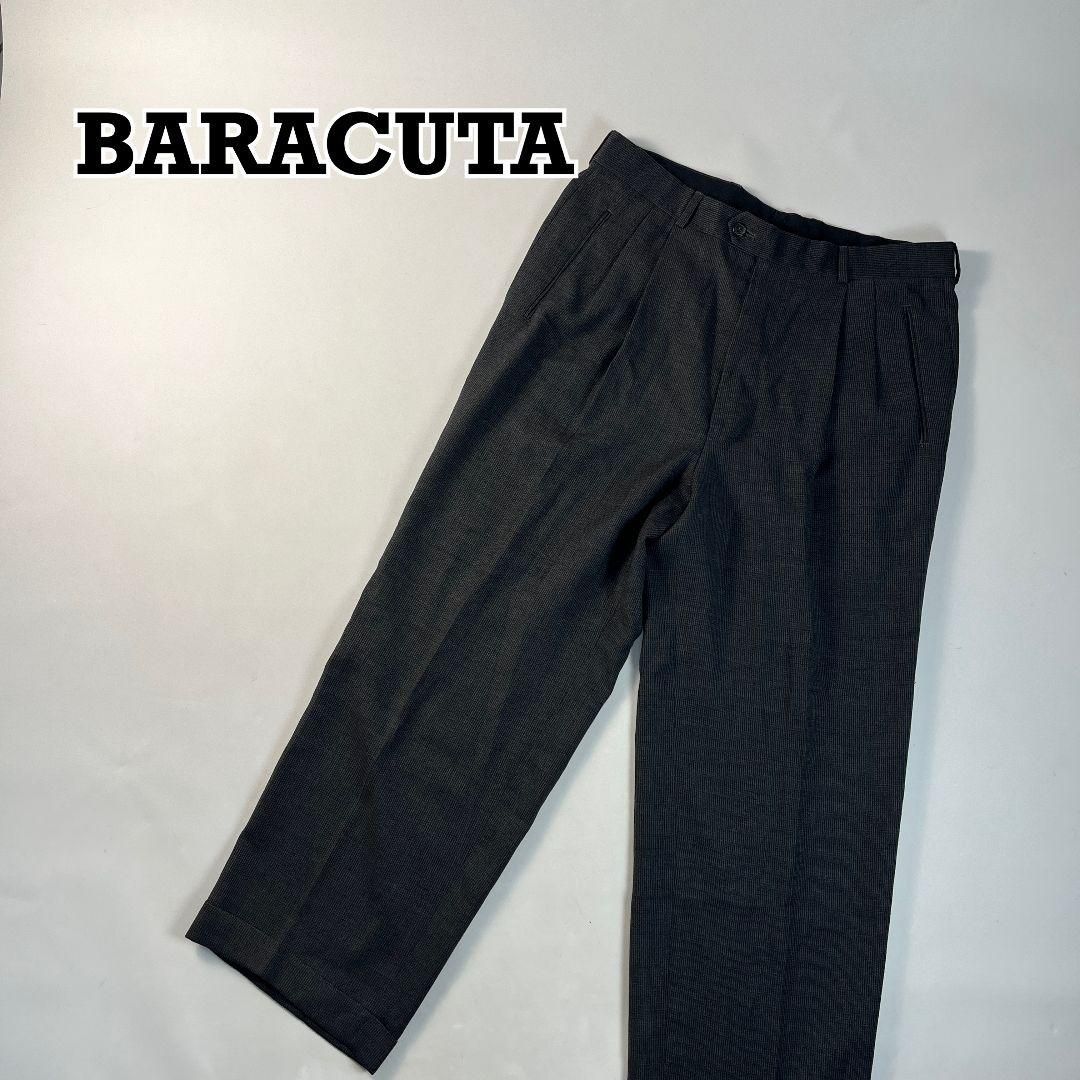 BARACUTA Soft ツータック ワイド スラックス ウール ピンヘッド柄