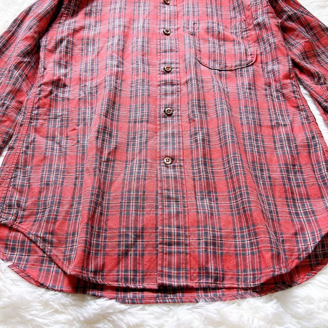 45R 赤チェックシャツ ワンポイントR刺繍 コットン 長袖 2 M相当