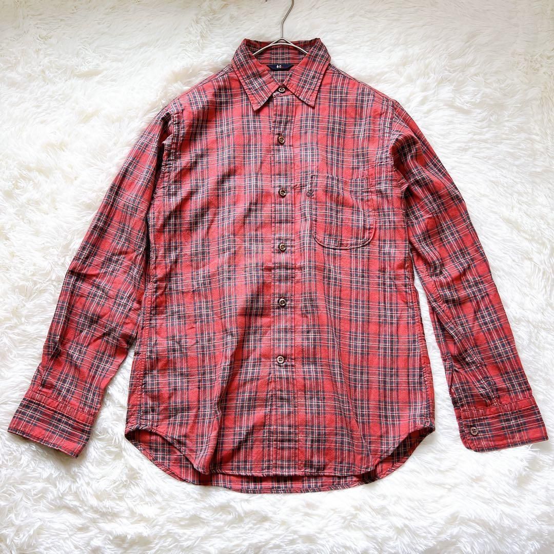 45R チェック柄 Mシャツ 45R 赤チェックシャツ ワンポイントR刺繍 コットン 長袖 2 M相当