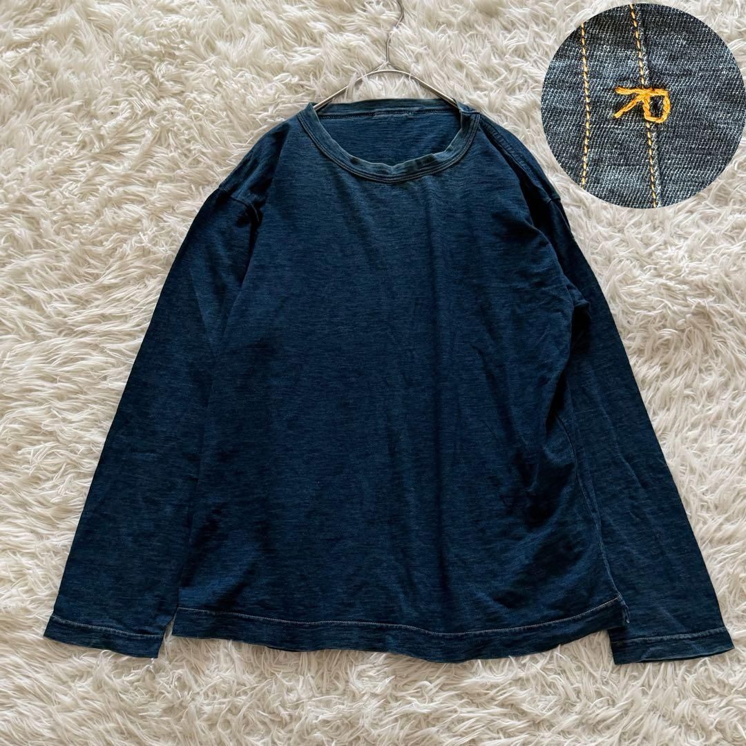 45rpm 素敵なインディゴ刺繍チュニック　45R カットソー 45R インディゴ カットソー チュニック 1サイズ バックポケット R刺繍