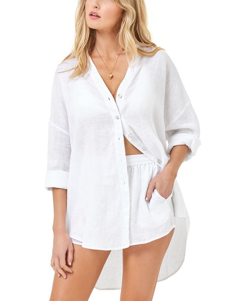 エルスペース レディース トップス シャツ ショートパンツ リネン LSpace LRio Button Front Linen Cover Up Tunic Rio Linen Cover Up S