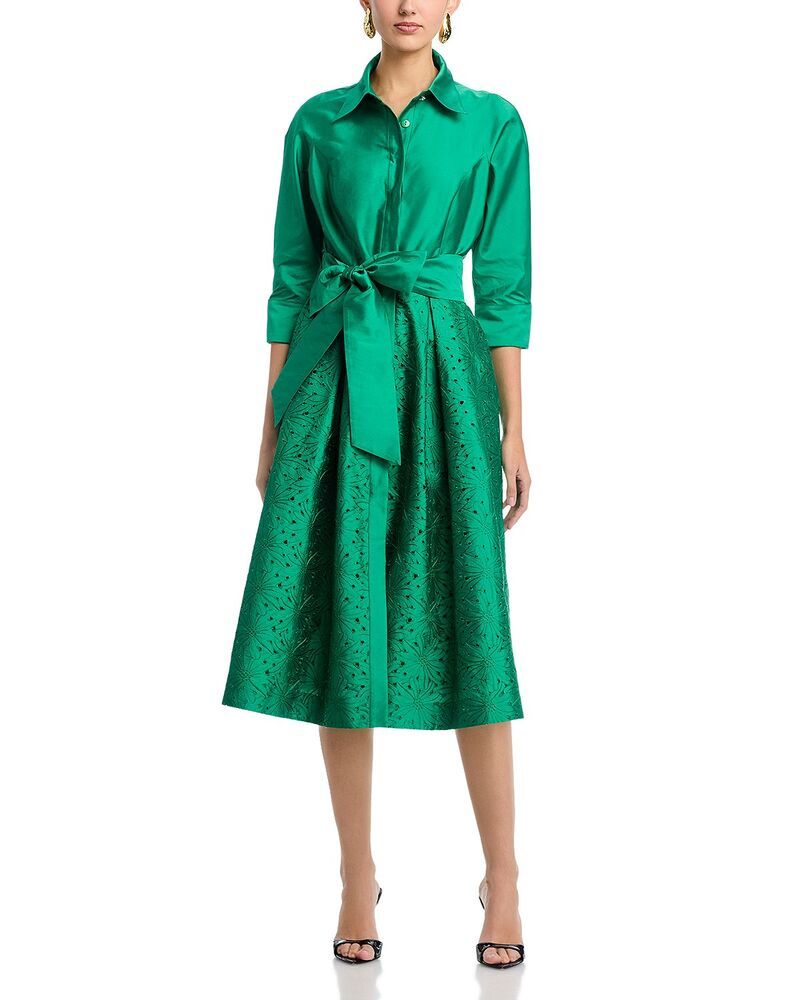 テリジョンバイリッキーフリーマン レディース トップス シャツ サテン Teri Jon by Rickie Freeman Satin Shirtdress Green グリーン