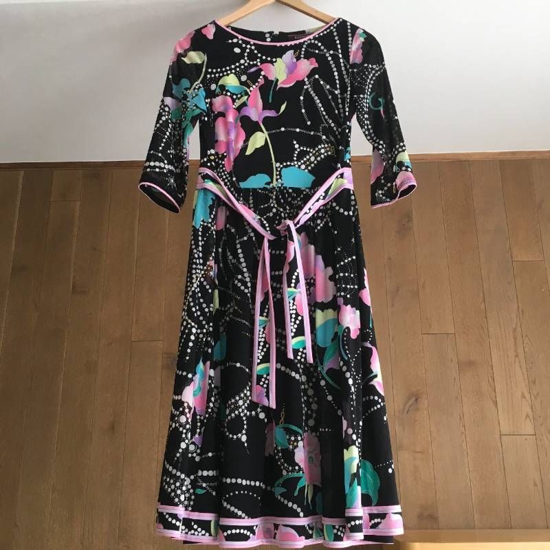 極美品 LEONARD レオナール 花柄 フラワー カンカン素材 ワンピース40