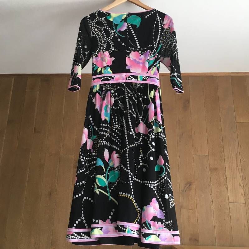 極美品 LEONARD レオナール 花柄 フラワー カンカン素材 ワンピース40
