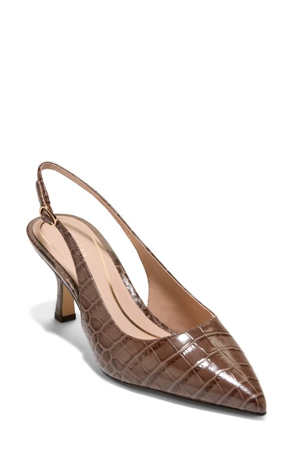 コールハーン レディース シューズ パンプス Cole Haan Hansell Slingback Pointed Toe Pump FONDUE FUDGE CROC PRINT