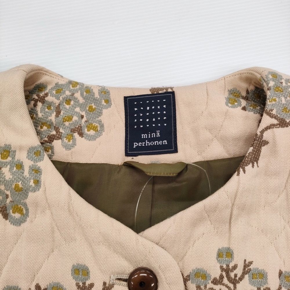 ミナペルホネンsand flower 高野口パイル ノーカラーコート38日本製 mina perhonen bloom na6224 サイズ38 ノーカラー 七分袖 コート