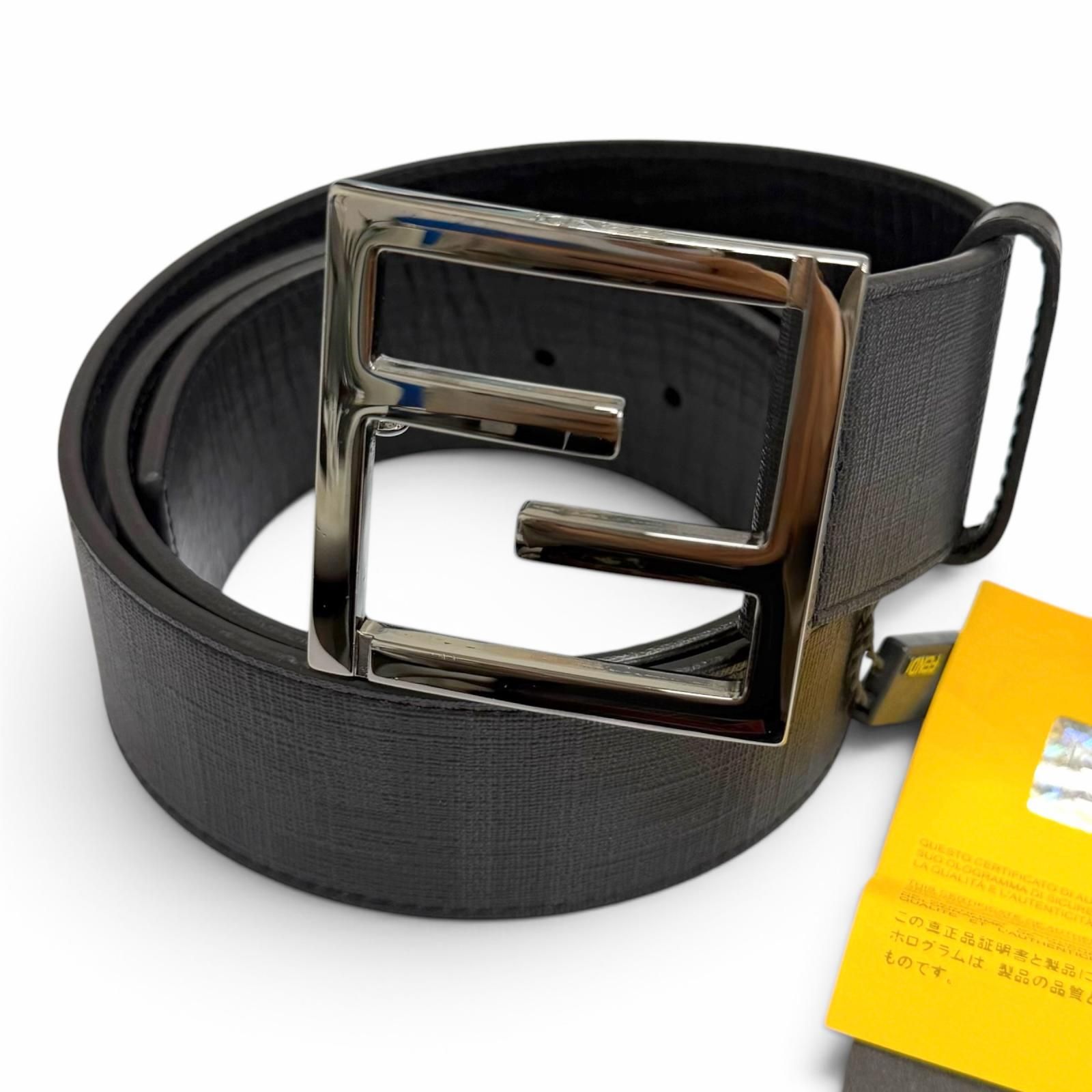 極美品□FENDI フェンディ レザー ズッカ柄 FFロゴバックル ベルト