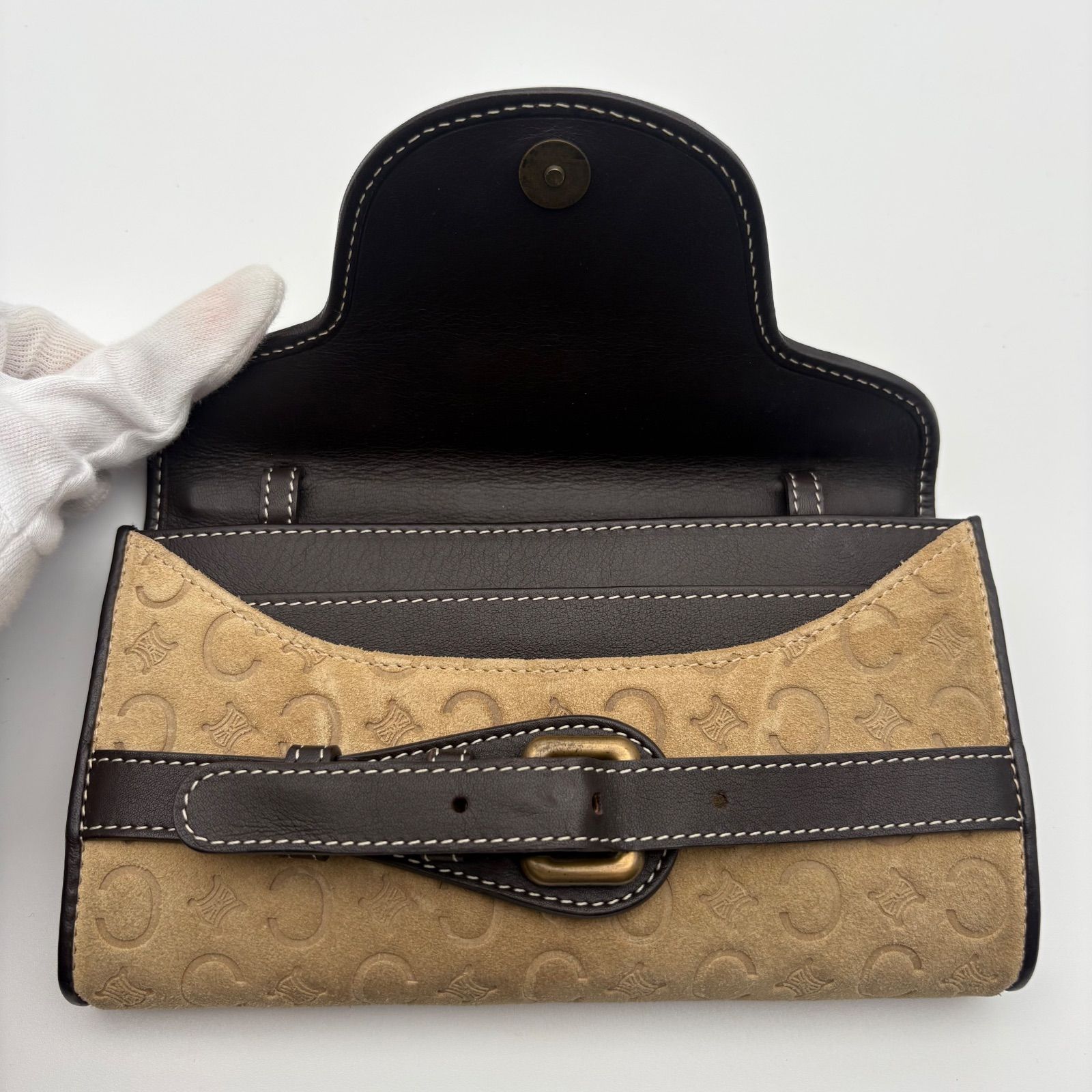 CELINE セリーヌ Cマカダム クラッチバッグ スエード レザー ポーチ