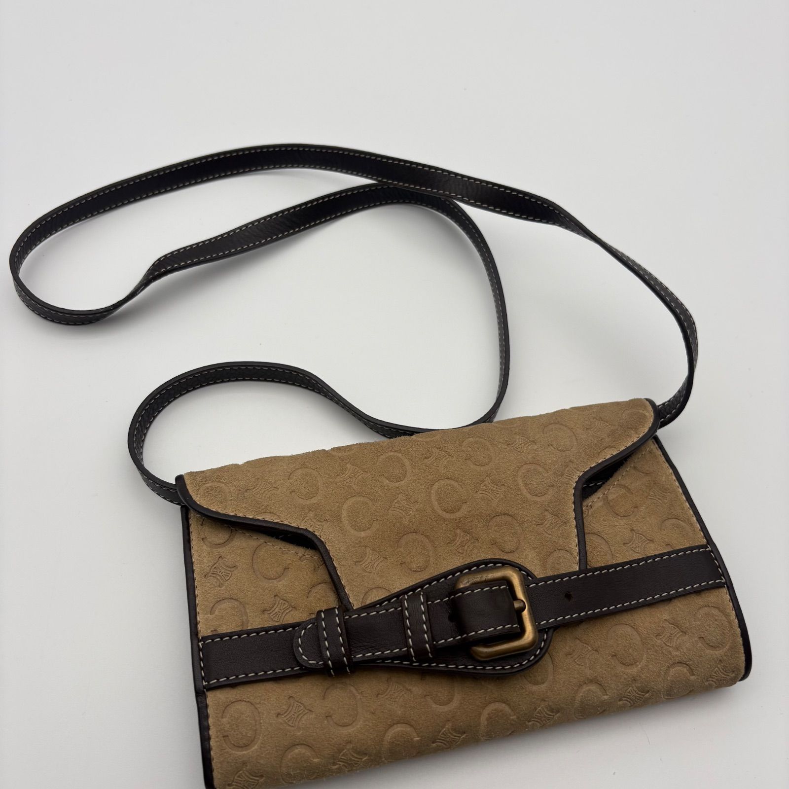 CELINE セリーヌ Cマカダム クラッチバッグ スエード レザー ポーチ