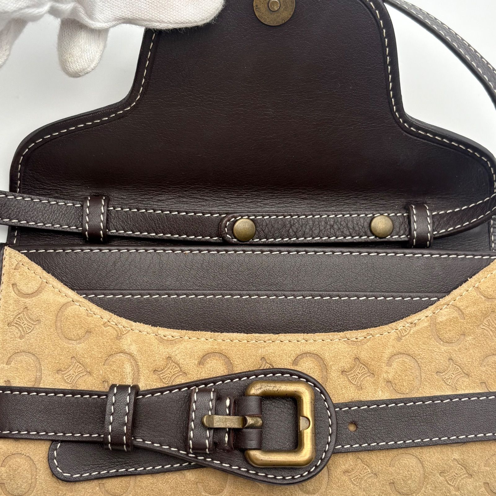 CELINE セリーヌ Cマカダム クラッチバッグ スエード レザー ポーチ