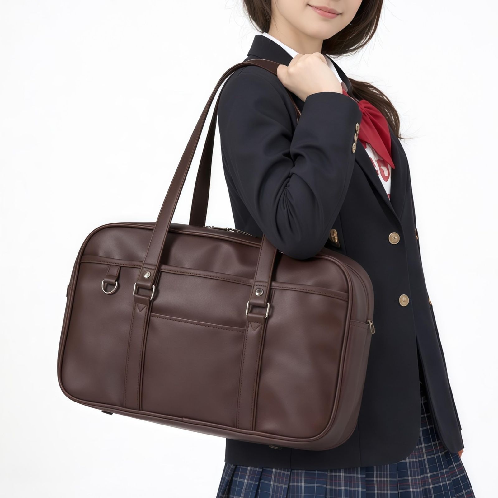 ZKIVORJ] スクールバッグ 合皮 女子 高校生 スクバ 黒 茶色 修学旅行