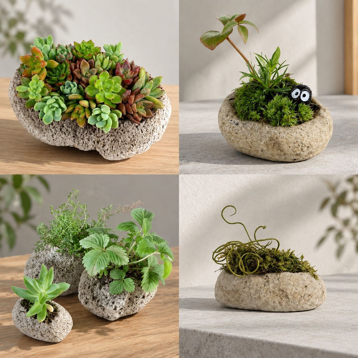 【天然自然石・石鉢・盆栽鉢・山野草鉢・苔鉢・和鉢・多肉植物鉢・長方鉢・小品鉢】 大サイズ｜アイテラスの軽石鉢 3個セット｜観葉植物や多肉植物に最適