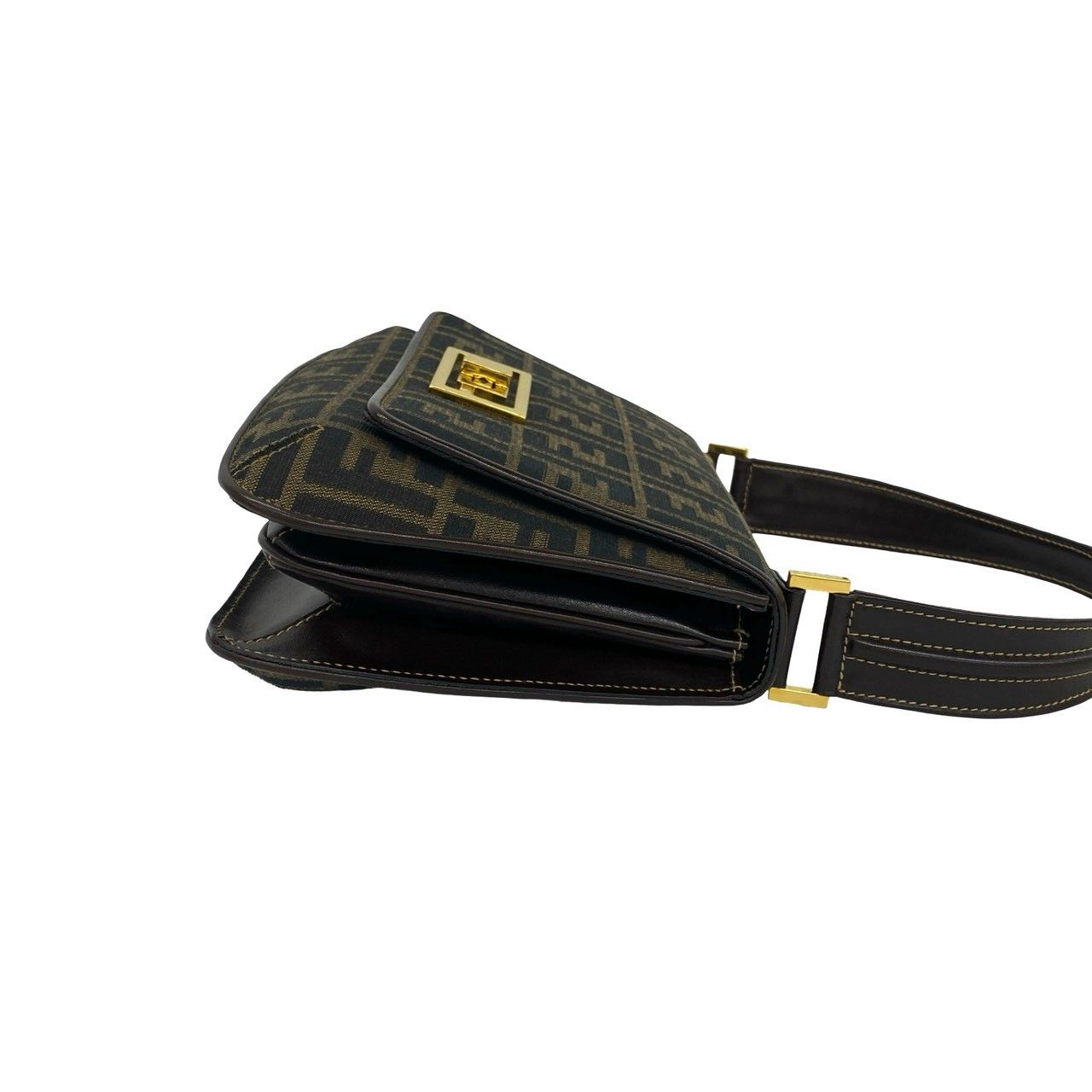 ほぼ未使用 袋付き FENDI フェンディ ズッカ FF 柄 キャンバス レザー