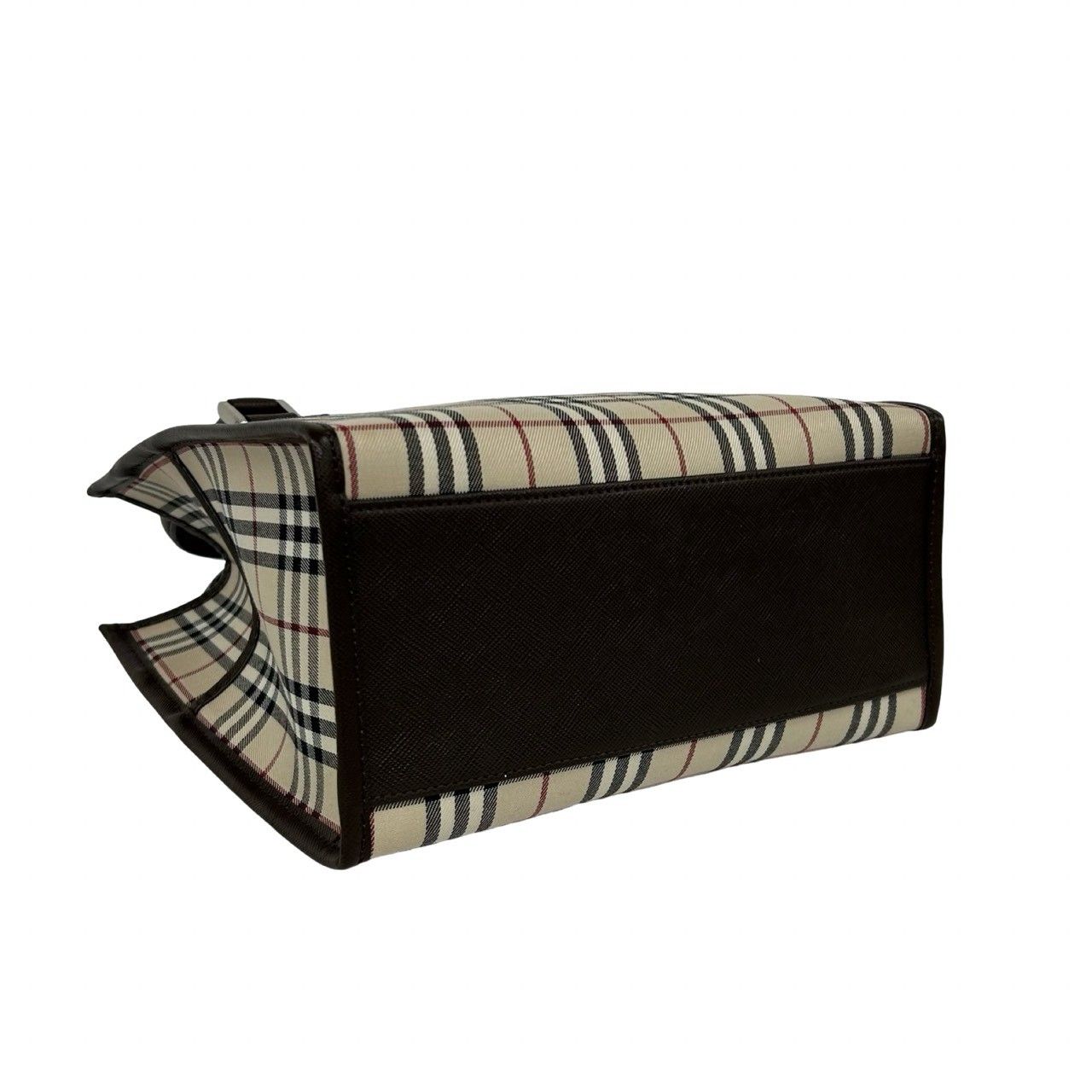 極 美品 BURBERRY バーバリー ロゴ 刻印 ノバチェック 柄 キャンバス