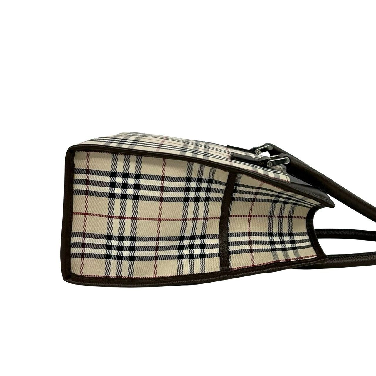極 美品 BURBERRY バーバリー ロゴ 刻印 ノバチェック 柄 キャンバス
