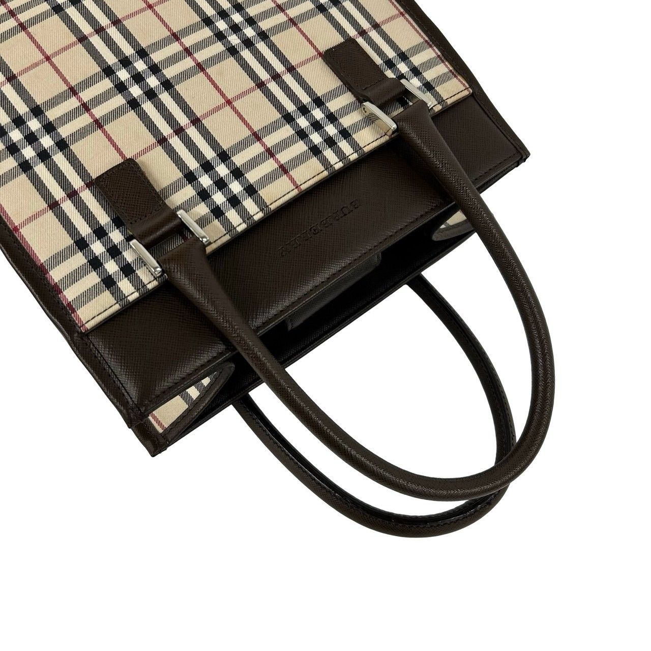 極 美品 BURBERRY バーバリー ロゴ 刻印 ノバチェック 柄 キャンバス